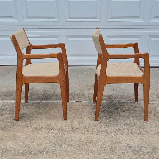 Brown 1970s D-Scan Danish Modern Style Teak Arm Chairs Oatmeal Upholstery, a Pair For Sale - Image 8 of 14