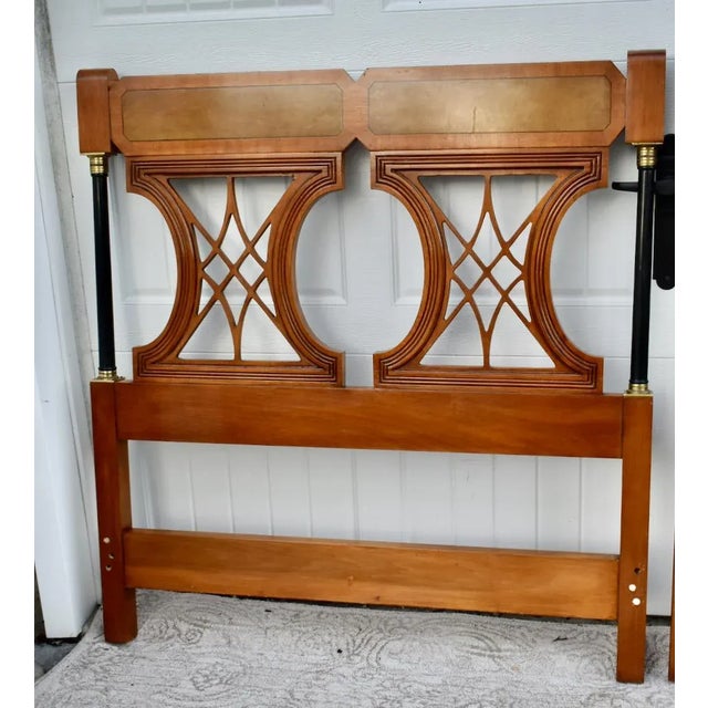 Wood Twin Size Regency Mahogany Headboards Vintage Brass Mid Century Hollywood Bed 60s For Sale - Image 7 of 13