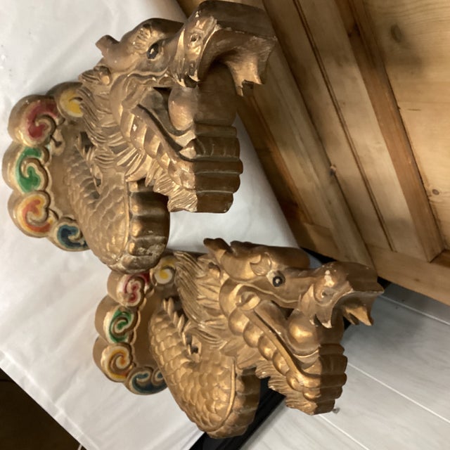 A Pair of Mid 20th Century Hand Carved Dragon Wall Sculptures For Sale - Image 11 of 11