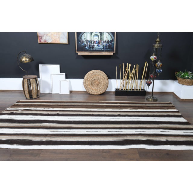 1970s Vintage Handmade Wool Cotton Brown Runner Rug For Sale - Image 10 of 11