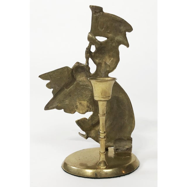 Vintage Brass Angel Motif Candlestick Holder For Sale - Image 4 of 6