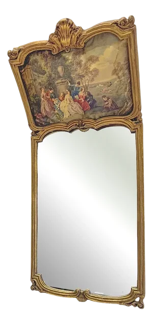 Antique French Carved Wood and Painted Trumeau Mirror, 1900s