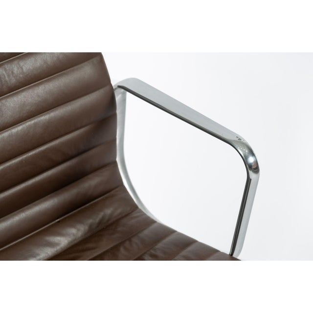 Eames Herman Miller Brown Leather Aluminum Group Thin Pad Desk Chair, 2008 For Sale - Image 16 of 18