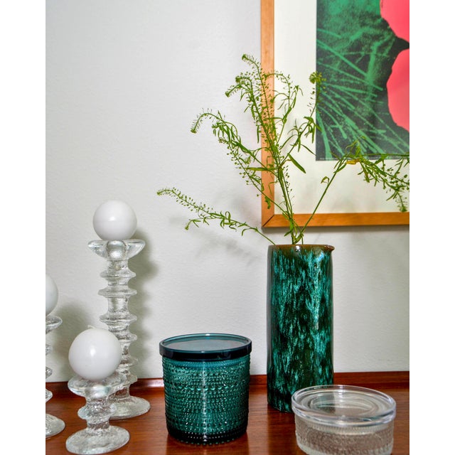 Emerald Green Drip Glaze Ceramic Pitcher Vase For Sale - Image 4 of 5