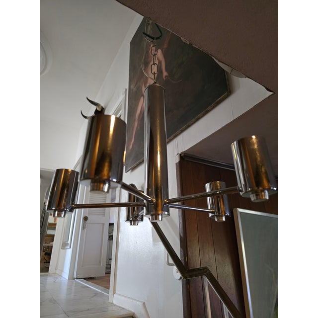 Mid-Century Modern Mid Century Modern 70s Chrome Petite Chandelier For Sale - Image 3 of 9