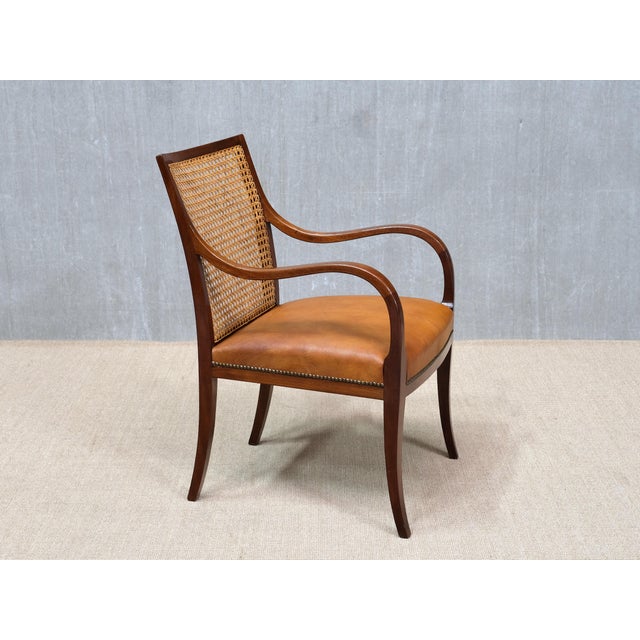 Armchairs in Mahogany, Cane, and Leather from Frits Henningsen, Denmark, 1931, Set of 2 For Sale - Image 9 of 16