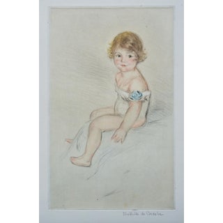 Mathilde De Cordoba Aquatint Hand Colored Etching of a Young Girl, Circa 1930 For Sale