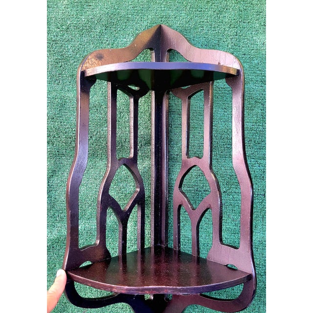 Wood Vintage Dark Fretwork Wood Corner Display Shelves Set of 3 For Sale - Image 7 of 11