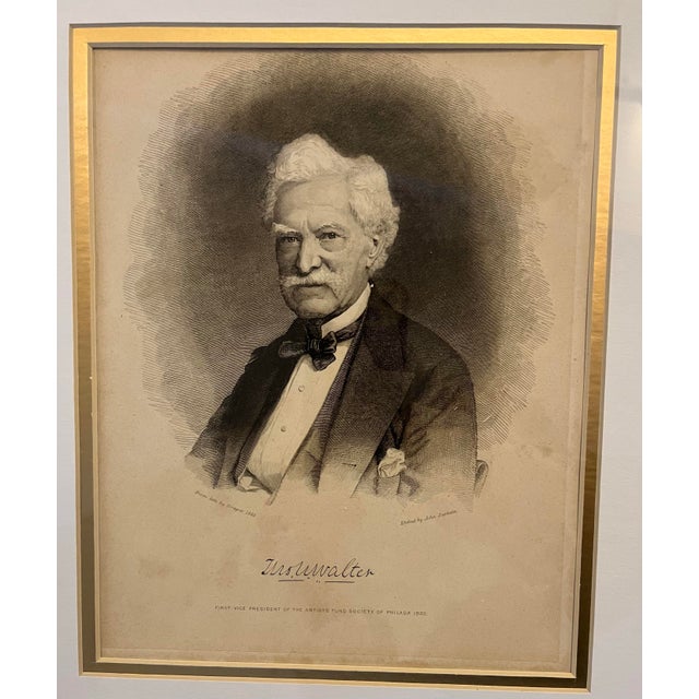 Realism 1885 Etched Portrait of Walter the First Vice President of the Artists’ Fund Society in Philadelphia For Sale - Image 3 of 7
