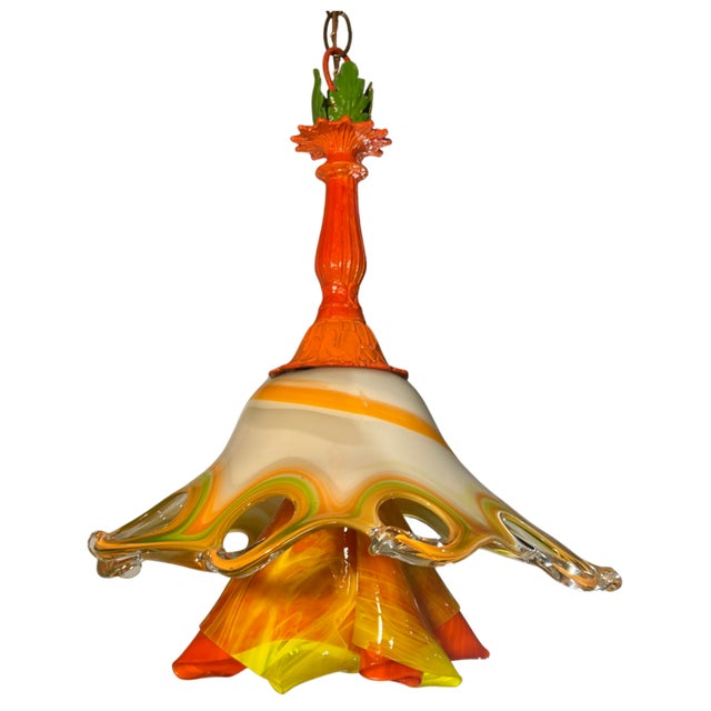 Murano Art Glass Looped Abstract Orange White Pendant Light For Sale - Image 12 of 18