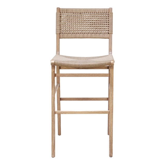 Matthew Izzo Home Carson Cerused Oak Barstool With Woven Back and Rush Seat For Sale