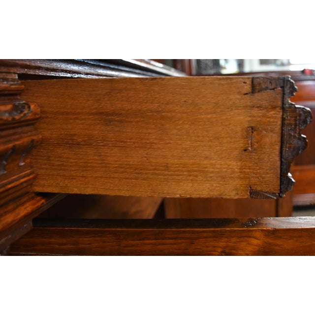 1860s Antique French Gothic Revival Solid Oak & Stained Glass Doors Cabinet For Sale - Image 11 of 18