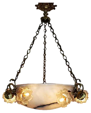 Large Alabaster and Bronze Pendant, 1900s