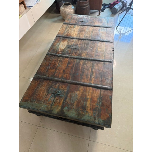 Beautiful solid wood antique Chinese blanket chest with original hand-forged iron hardware, rich aged patina, spacious...