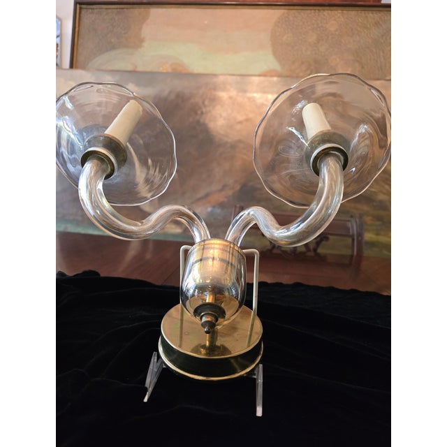 Transparent Mid Century Murano Style Venetian 1950s Pair Sconces For Sale - Image 8 of 16