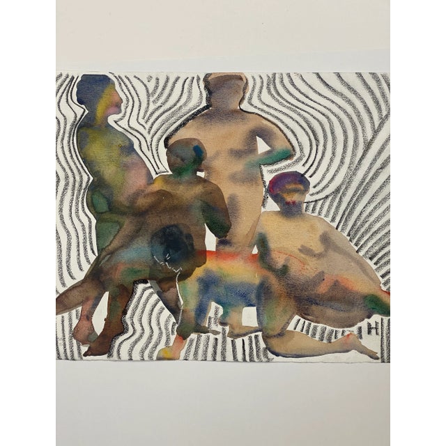 Delightful abstract figurative watercolor painting by Seattle artist and architect, Jon Hall. A group of figures...
