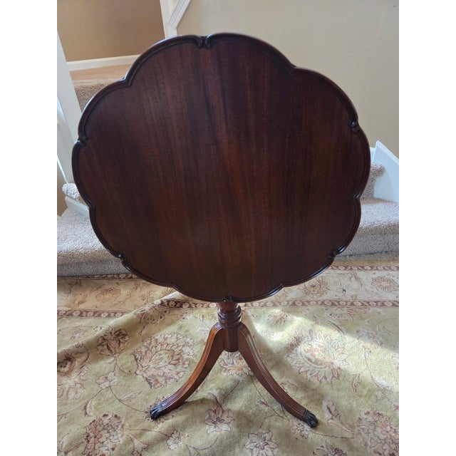 Mid 20th Century Pie Crust Tilt Top Table With Turned Tripod Base Brass Claw Feet For Sale - Image 4 of 13