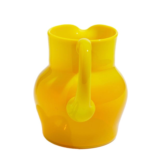 Mid-Century Modern Vintage Cadmium Yellow Opaline Blown Glass Pitcher For Sale - Image 3 of 12