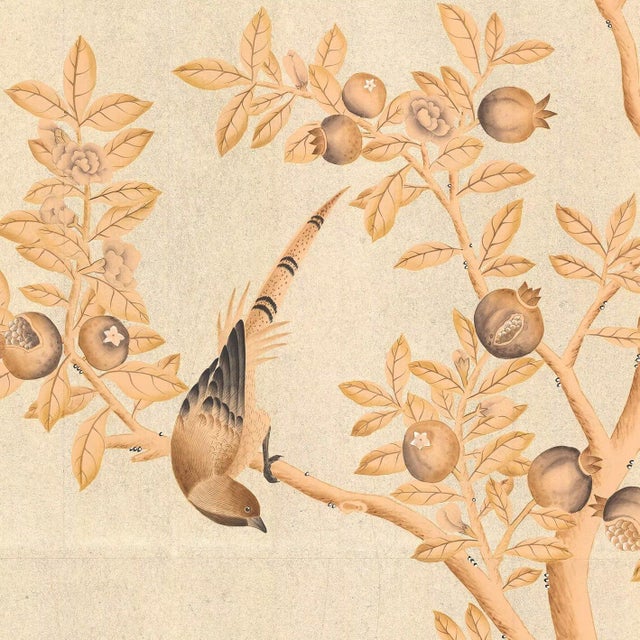 Not Yet Made - Made To Order 36" * H100"/Panel * 5ps, ‌Turmeric Yellow Floral and Bird Wallpaepr, Chinese-Style Floral and Bird Wallpaper Mural, 5 Panels For Sale - Image 5 of 5