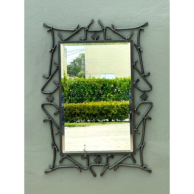 Black Alexandra Diez Mirrored Glass and Metal Wall Mirror For Sale - Image 8 of 12