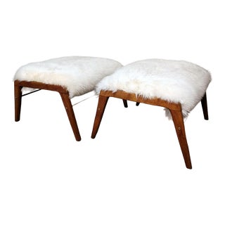 Vintage Pair of Italian Benches With Mongolian Sheepskin For Sale