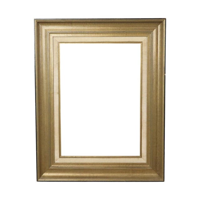 Large gilded vintage pine frame with a beautiful aged patina, the sides are lacquered black, entirely in a classic style,...