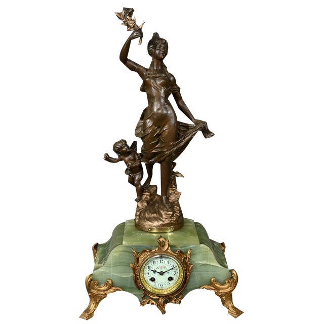 Late 19th Century Regulate and Onyx Pendulum Le Passage Du Ruisseau from Guillemin, 1890s For Sale