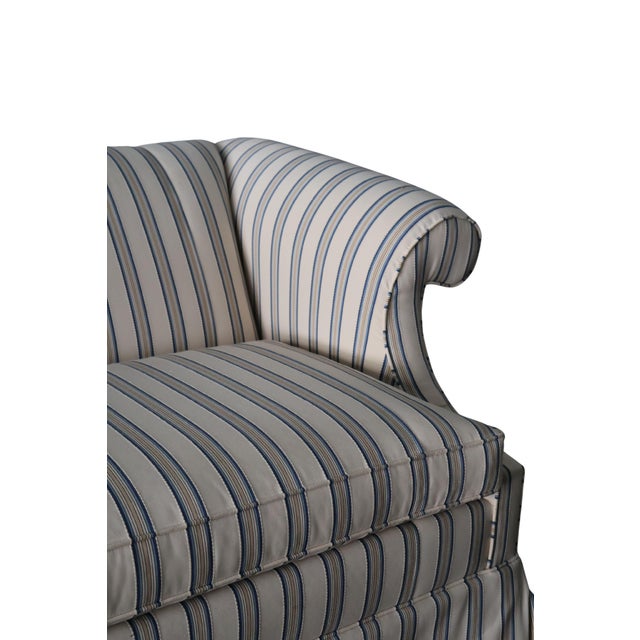 Wood Ethan Allen Custom Camelback Sofa in Dimensional Woven Blue & Ivory Stripe For Sale - Image 7 of 18