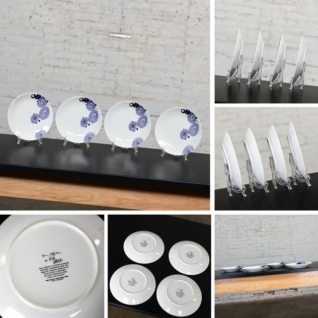 White Vintage MCM to Modern Dishware Set 4 Culver Highball Glasses & 8 Dessert Plates by Dana Oldfather for Ink Dish Plus Extras For Sale - Image 8 of 12