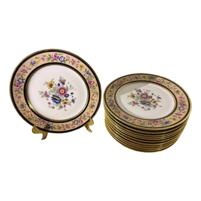 1920s Antique French Porcelain Plates With Floral Polychrome Design - Set of 12 For Sale