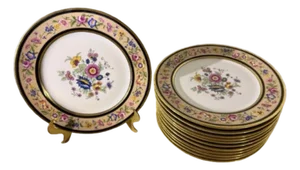 1920s Antique French Porcelain Plates With Floral Polychrome Design - Set of 12