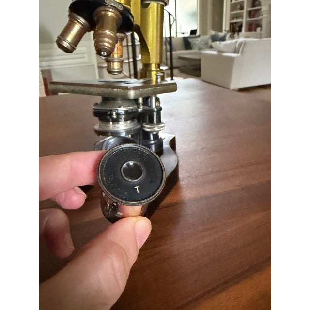 Brass Early 20th Century Bausch & Lomb Brass Microscope in Original Cabinet For Sale - Image 8 of 18