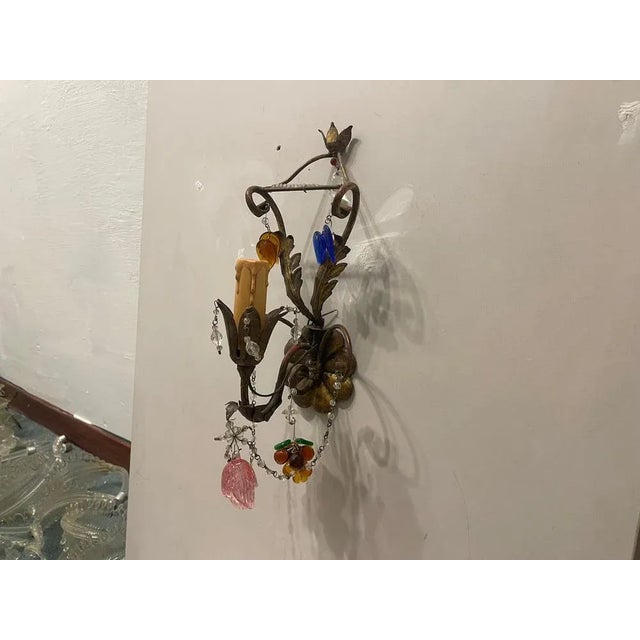 Tole Murano Glass Sconces, 1950s, Set of 2 For Sale - Image 7 of 10