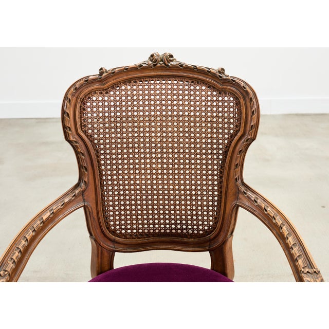 French Louis XVI Style Carved Walnut Cane Fauteuil Armchair For Sale - Image 4 of 18