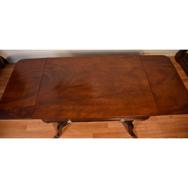 Wood 1860s Antique Federal Flame Mahogany Drop-Leaf Table / Sofa Table For Sale - Image 7 of 18