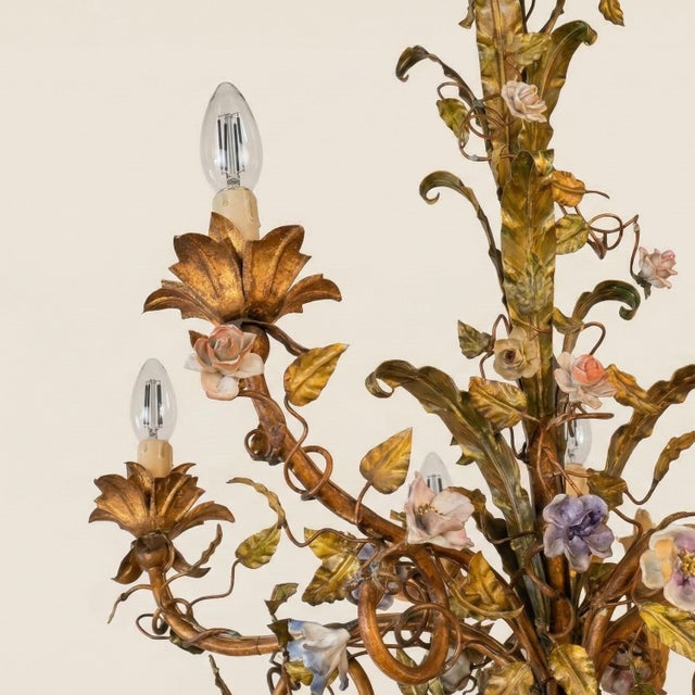 1960s Louis XV Style Porcelain Flower Basket Chandelier, 1960s For Sale - Image 5 of 9