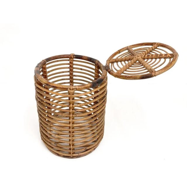 Mid-Century Italian French Riviera Bamboo & Rattan Basket, 1950s For Sale - Image 9 of 16