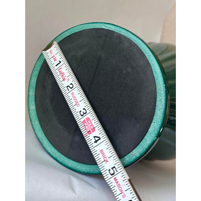 Ceramic Emerald-Green Ribbed Ceramic Lamps, Pair For Sale - Image 7 of 11