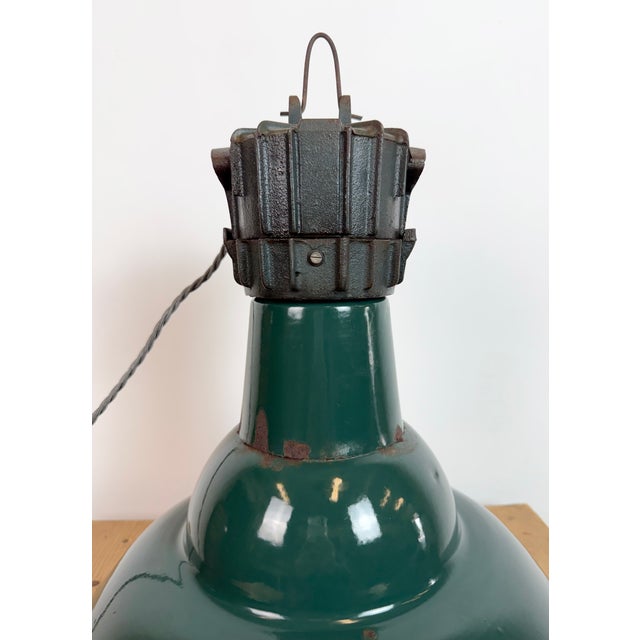 Industrial French Petrol Enamel Pendant Lamp from Sammode, 1950s For Sale - Image 13 of 18