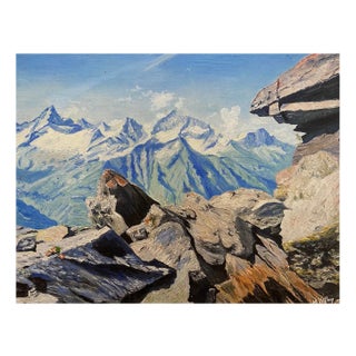 M. Völlmy, View of Mountains, 1953, Oil on Wood, Framed For Sale