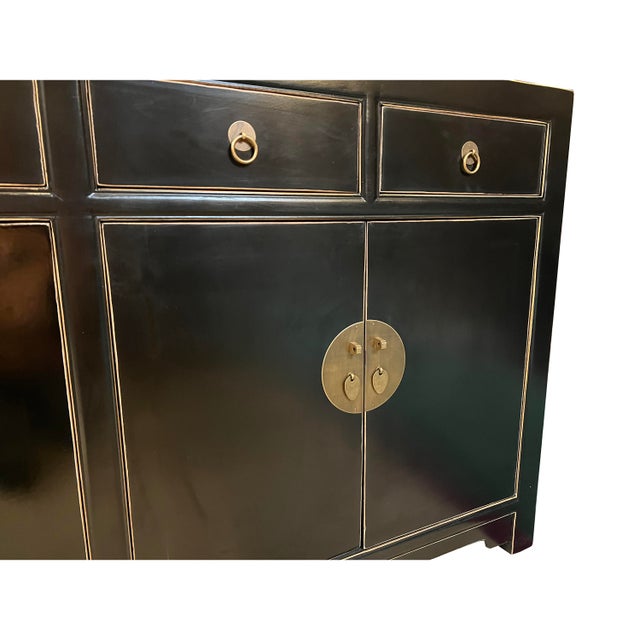Oriental Black Lacquer Sideboard Buffet Table Tv Console Chairish