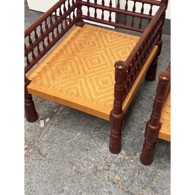 Indian Vintage Rush Seat Low Chairs, Pair For Sale In San Francisco - Image 6 of 12