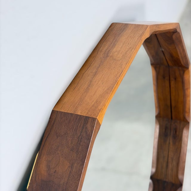 Brown Large Dodecagonal Walnut Mirror attributed to Fratelli Marelli, 1970s For Sale - Image 8 of 16