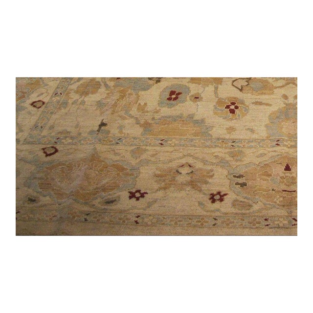 Persian Sultanabad Wool 12 x 20 Ivory, Tan & Light Blue Handmade Area Rug #1141247 For Sale