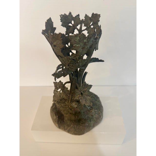 Vintage Art Nouveau Style Grapevine Cast Metal Sculptural Jardinere 8” Tall X 5” Diameter For Sale - Image 9 of 11