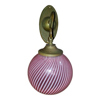Pink Swirl Murano and Brass Wall Lamp For Sale