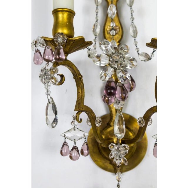 Gilt Maison Bagues Style Amethyst Crystal Sconces, Pair For Sale - Image 10 of 12