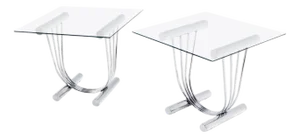 Pair of Chrome U Shape Bases Glass Square Top End Side Tables Stands MINT!