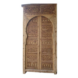 Hand-Carved Moroccan Cedar Wood Door – Arched Rustic Entryway, Statement Home Decor For Sale