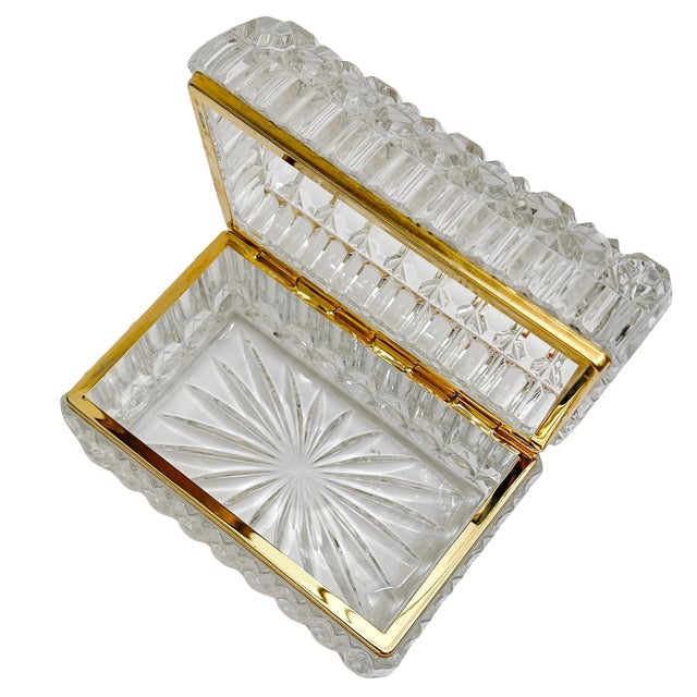 Metal Vintage Large Domed Crystal Casket Box With Brass Frame For Sale - Image 7 of 16